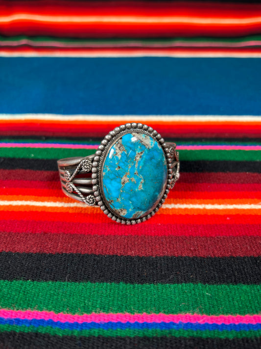 Fred Harvey Style Turquoise and Sterling Silver Cuff