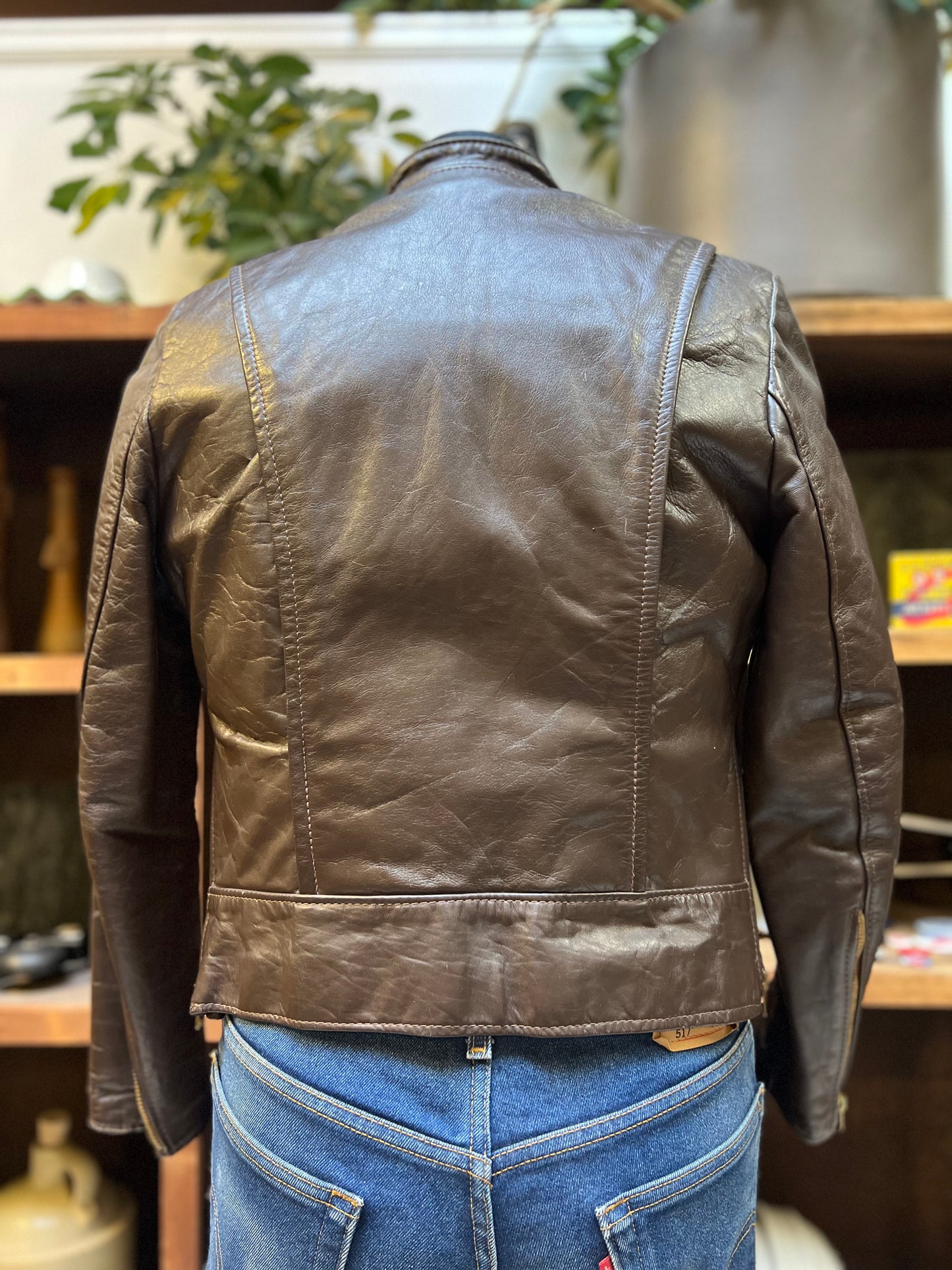 Brooks Leather Cafe Racer Motorcycle Jacket (Brown) Size 38